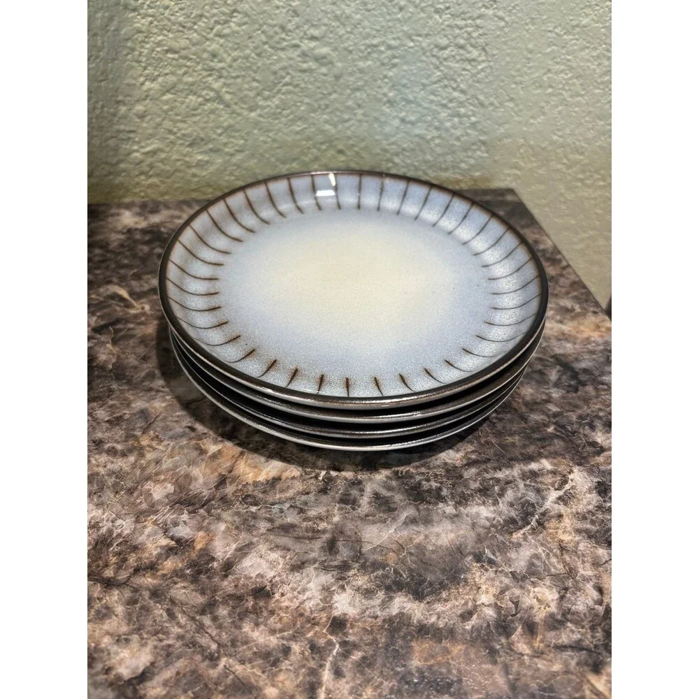Denby vtg small plate lot 4 gray brown stripe dessert 6.5” mcm England Langley